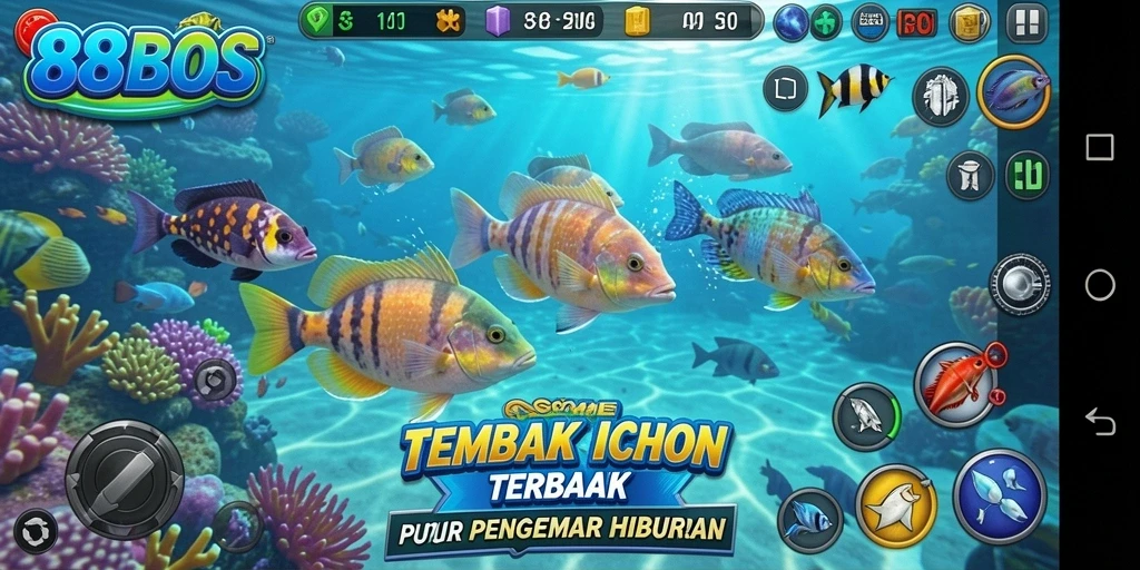 Tampilan gameplay menembak ikan yang seru dan penuh warna.