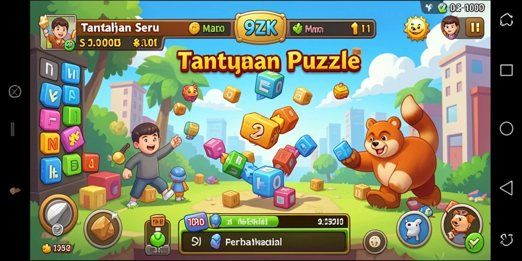 Screenshot gameplay 9ZK yang menampilkan teka-teki menarik dan grafis colorful.