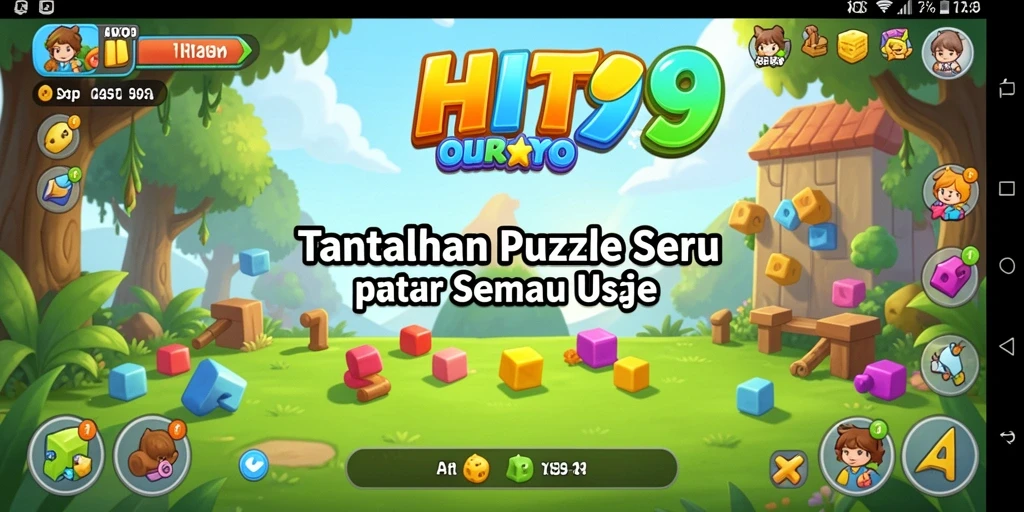 Screenshot utama HIT9 menampilkan gameplay puzzle yang penuh warna dan menantang.