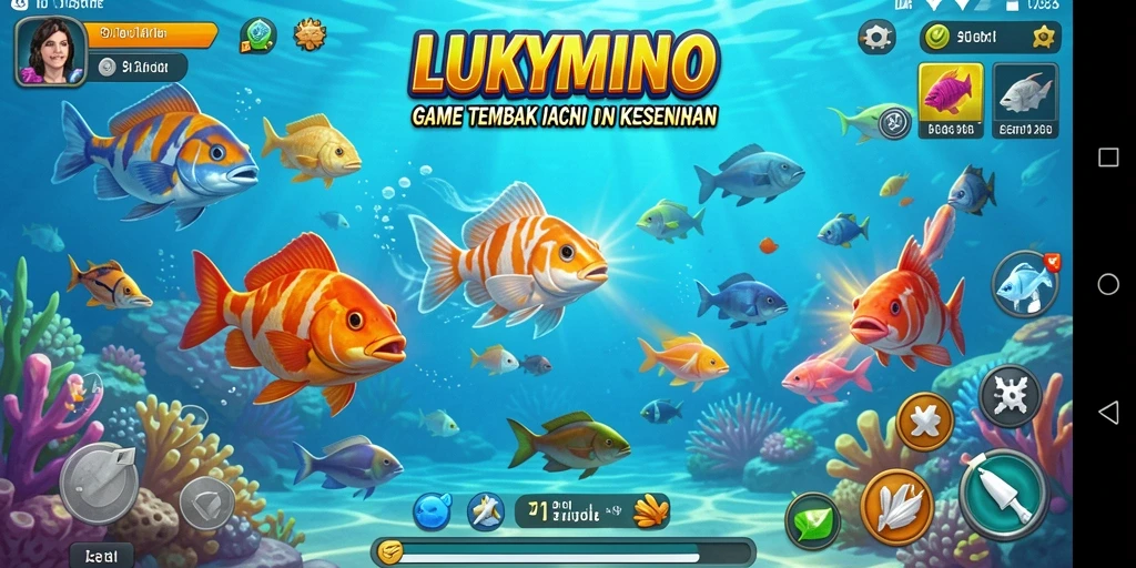 Gameplay seru LUKYMINO dengan aksi menembak ikan.