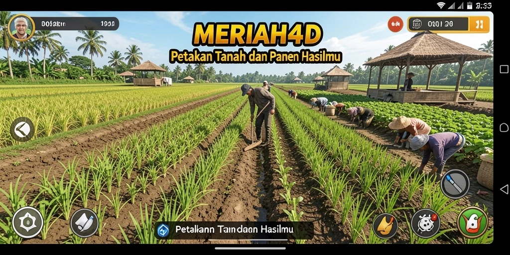 Screenshot gameplay MERIAH4D menampilkan aktivitas bertani yang seru.
