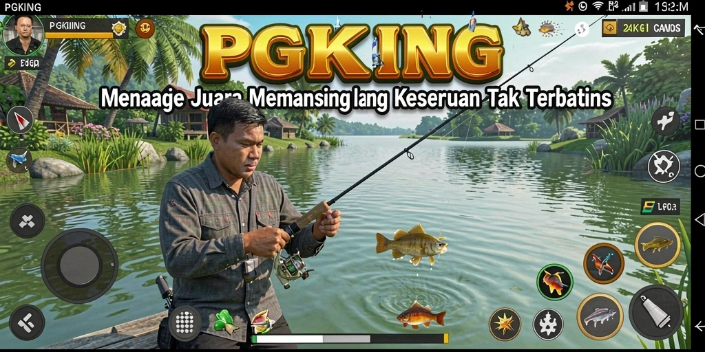 Tangkapan layar PGKING menampilkan gameplay memancing yang seru dan realistis.