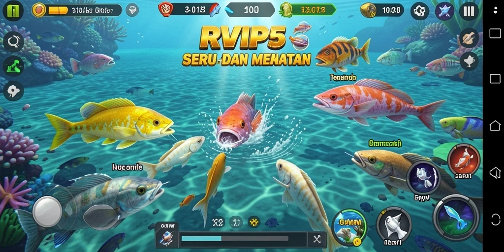 Screenshot gameplay RVIP5 menampilkan aksi seru Tembak Ikan.