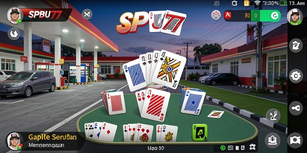 Tampilan gameplay SPBU77 saat bersaing dalam Gaple.